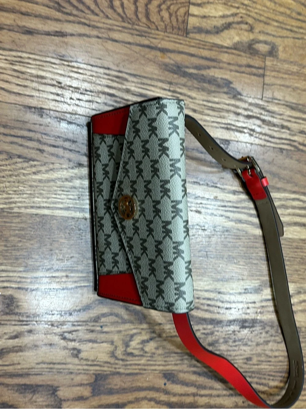 Michael Kors MK Signature Belt Bag Fanny Pack Vanilla Coral Red S/M Waist Bag